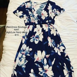 Navy Floral high/low dress